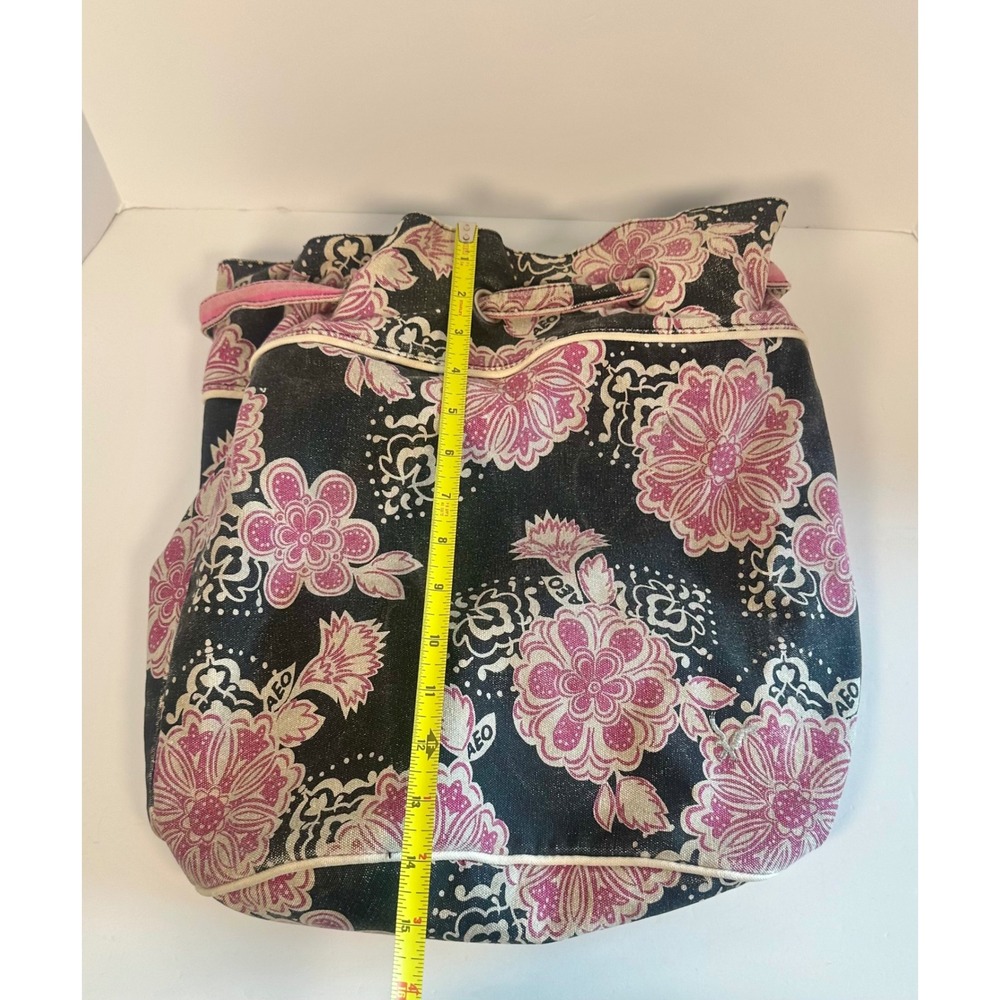 American Eagle Outfitters Y2K Pink Floral Canvas Bucket Bag Drawstring Tote AEO - Picture 7 of 9